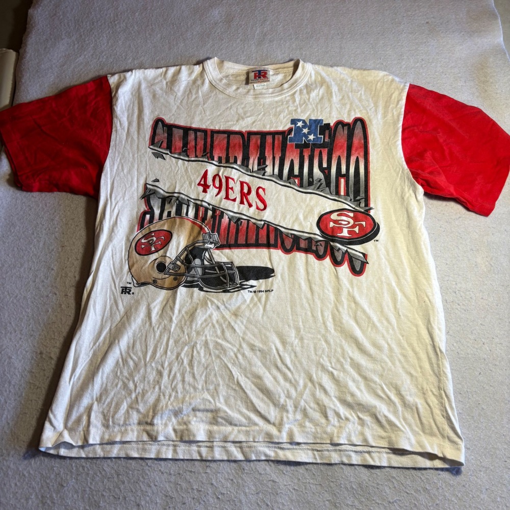 Vintage 1994 San Francisco‎ 49ers Team Rated T-Shirt Mens XL White Red Made USA